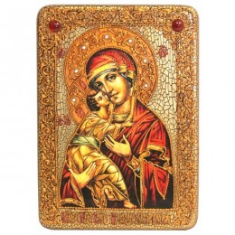 Подарочная аналойная икона "Образ Владимирской Божьей Матери" на мореном дубе