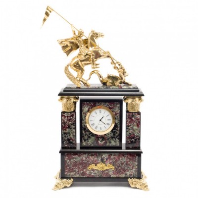 Декоративные часы из эвдиалита "Георгий Победоносец", высота 31 см