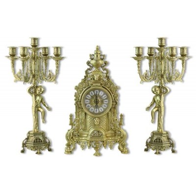 Часы Alberti Livio с канделябрами "Beau" (полир. бронза) h.40см