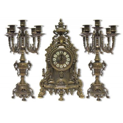 Часы с канделябрами Alberti Livio "Помпезность" (античная бронза) h.41см