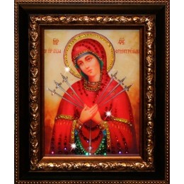 Православная икона Божией Матери с кристаллами Swarovski "Семистрельная"
