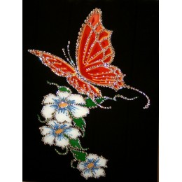 Картина с кристаллами Swarovski "Бабочка на цветке"