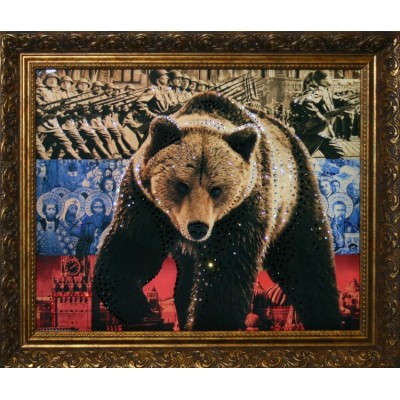 Картина с кристаллами Swarovski "Медведь-символ России", 60х50см