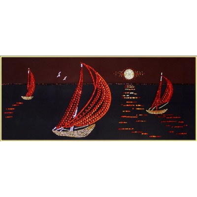 Картина Swarovsk "Кораблики в море", 30 х 70 см