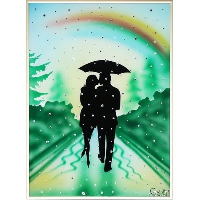 Картина с кристаллами Swarovski "Влюбленные под радугой" 30х40см