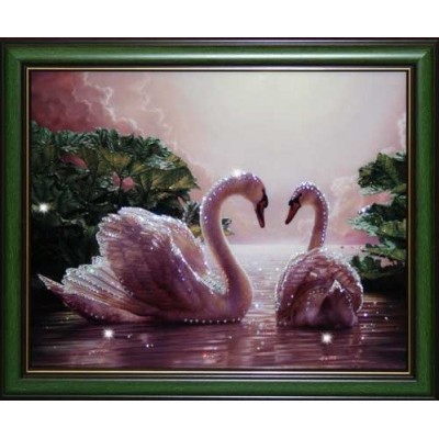 Картина Swarovski "Влюбленные лебеди"