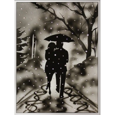 Картина Swarovski "Влюбленные под дождем" большая, 235 кристаллов, 30х40