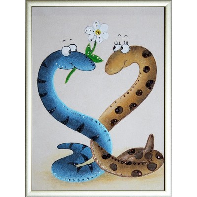 Картина Сваровски "Новогодние влюбленные змейки", 15 х 20 см