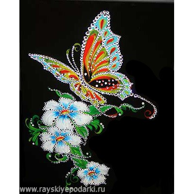Картина из кристалов Swarovski "Бабочка и белые цветы"