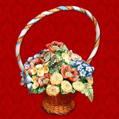 Подарочный цветной штоф с золотом "Корзина с цветами"