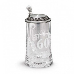 Подарочная пивная кружка с крышкой из олова "60 лет" 0,5 л