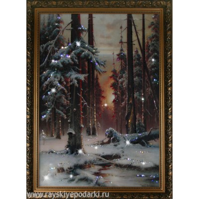 Картина Swarovski "Зимний закат в еловом лесу"