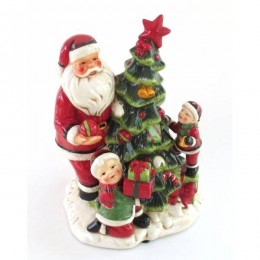 Новогодняя фигурка с подсветкой "Санта Клаус с детишками" h.28,5см