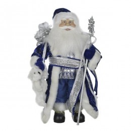 Новогодняя кукла "Дед Мороз с медвежонком" (синий) h.41см
