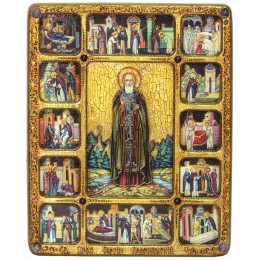Икона Преподобный Сергий Радонежский чудотворец с житийными клеймами