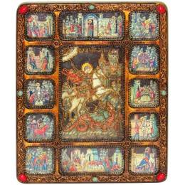 Подарочная икона "Чудо святого Георгия о змие" с житийными клеймами