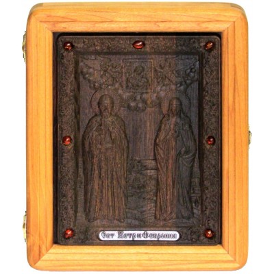 Подарочная икона Петр и Февронья на мореном дубе