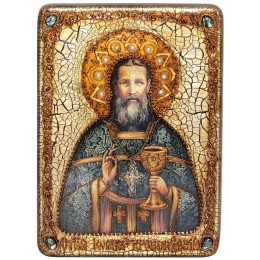 Подарочная икона Святой праведный Иоанн Кронштадтский на мореном дубе