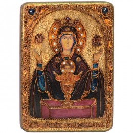 Подарочная аналойная икона "Образ Божией Матери Неупиваемая чаша" на мореном дубе