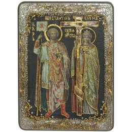Подарочная аналойная икона "Святые Равноапостольные Константин и Елена" на мореном дубе