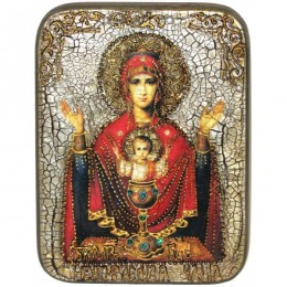 Подарочная икона "Образ Божией Матери Неупиваемая чаша" на мореном дубе