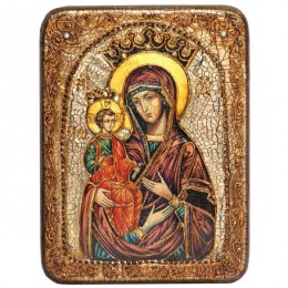 Подарочная икона "Образ Божией Матери Троеручица" на мореном дубе