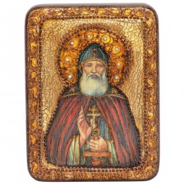 Подарочная икона "Преподобный Илия Муромец, Печерский" на мореном дубе