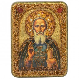 Подарочная икона "Преподобный Сергий Радонежский Чудотворец" на мореном дубе