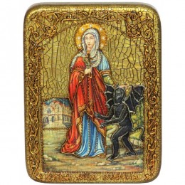 Подарочная икона "Святая Великомученица Марина (Маргарита) Антиохийская" на мореном дубе