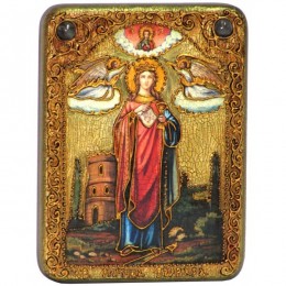 Подарочная икона "Святая великомученица Варвара Илиопольская" на мореном дубе