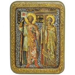 Подарочная икона "Святые равноапостольные Константин и Елена" на мореном дубе
