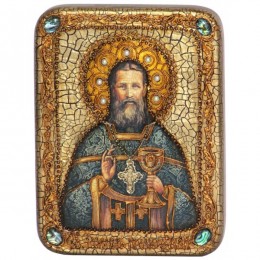 Подарочная икона "Святой праведный Иоанн Кронштадтский" на мореном дубе