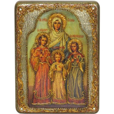 Подарочная икона "Вера, Надежда, Любовь и мать их София" на мореном дубе