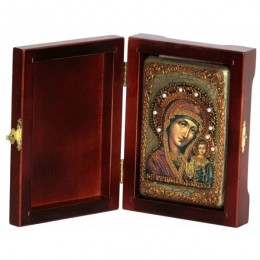 Настольная икона "Образ Казанской Божией Матери" на мореном дубе
