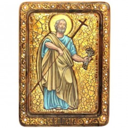 Живописная икона "Первоверховный апостол Петр" на сакральном кипарисе