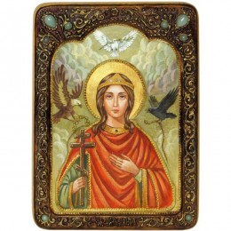 Живописная икона "Святая Великомученица Ирина Македонская" на сакральном кипарисе