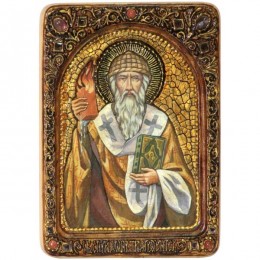 Живописная икона "Святитель Спиридон Тримифунтский" на сакральном кипарисе