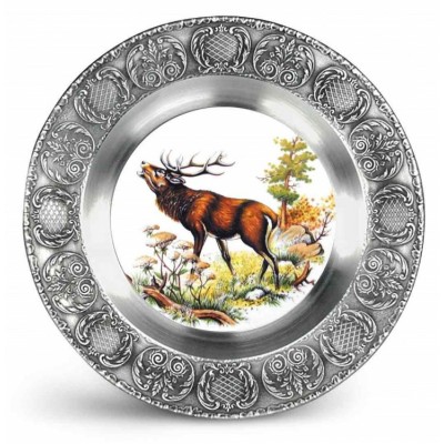 Декоративная настенная тарелка из олова и керамики "Hirsch" d23см