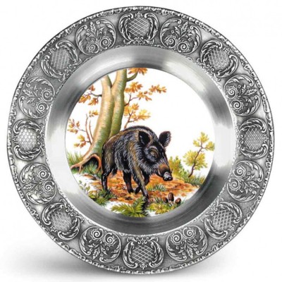 Декоративная настенная тарелка из олова и керамики "Wildschwein" d23см