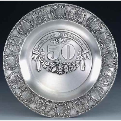 Декоративная настенная тарелка из олова "Пятидесятиледие" d23см