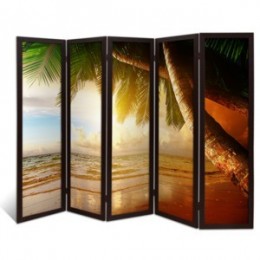 Декоративная двухсторонняя ширма - перегородка "Закат под пальмами", дл.275см