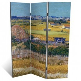 Декоративная ширма - репродукция картины Ван Гога "Пейзаж со сбором урожая и голубой повозкой", дл.135см