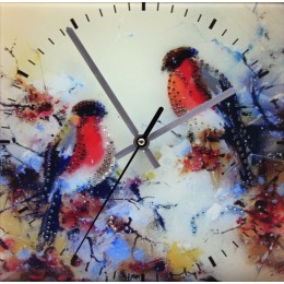 Декоративные часы с кристаллами Swarovski "Снегири"