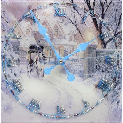 Декоративные часы с кристаллами Swarovski "Зимняя дорога"